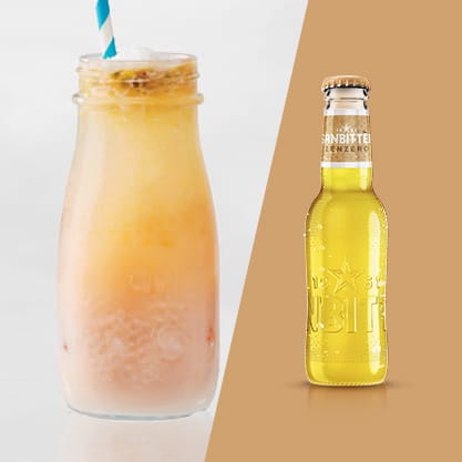 Cocktail con Sanbittèr Emozioni di Frutta allo Zenzero e succo di Passion Fruit