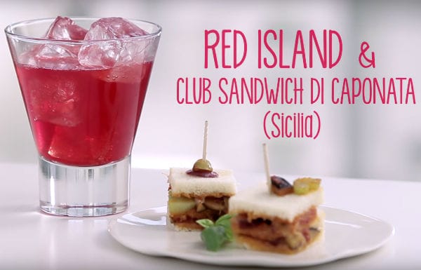Red Island, cocktil italiano a base di Sanbittèr Rosso, ideale con un club sandwich di caponata siciliana