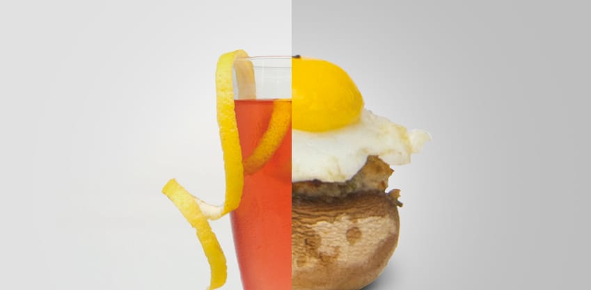 Royal Bitter e teste di champignon ripiene con uova di qualgia, Sanbittèr Dry per un aperitivo per palati raffinati Royal Bitter e teste di champignon ripiene con uova di qualgia, Sanbittèr Dry per un aperitivo per palati raffinati